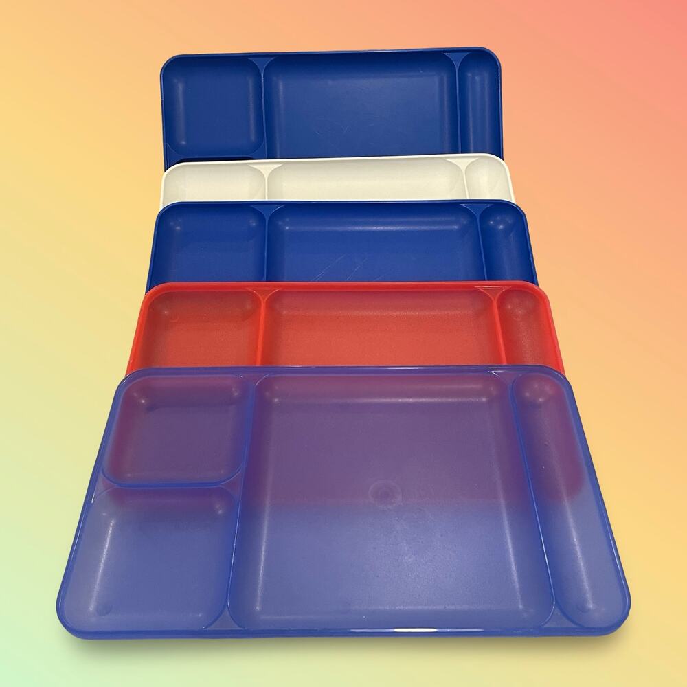 Tupperware 1535 Divided Cafeteria Trays Set of 5 Multicolor Vintage TV Lunch